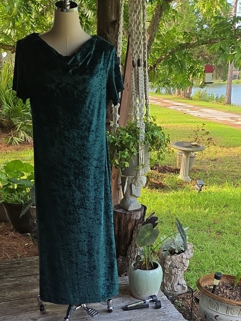 Brett Alixander Forest Green Crushed Velvet Maxi Dress Size 16